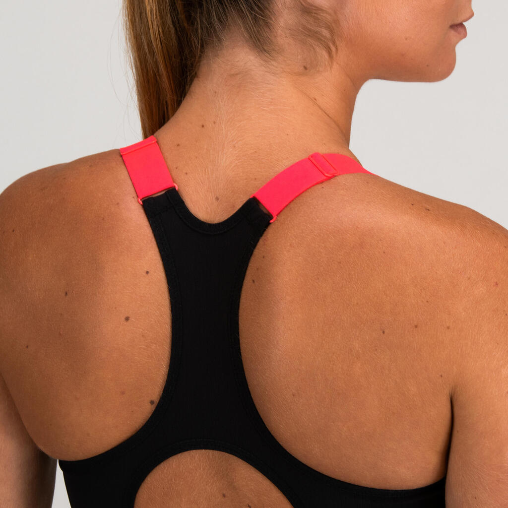 Sport-Bustier Zip FBRA 900 Fitness Cardio Damen schwarz/weiss Print  