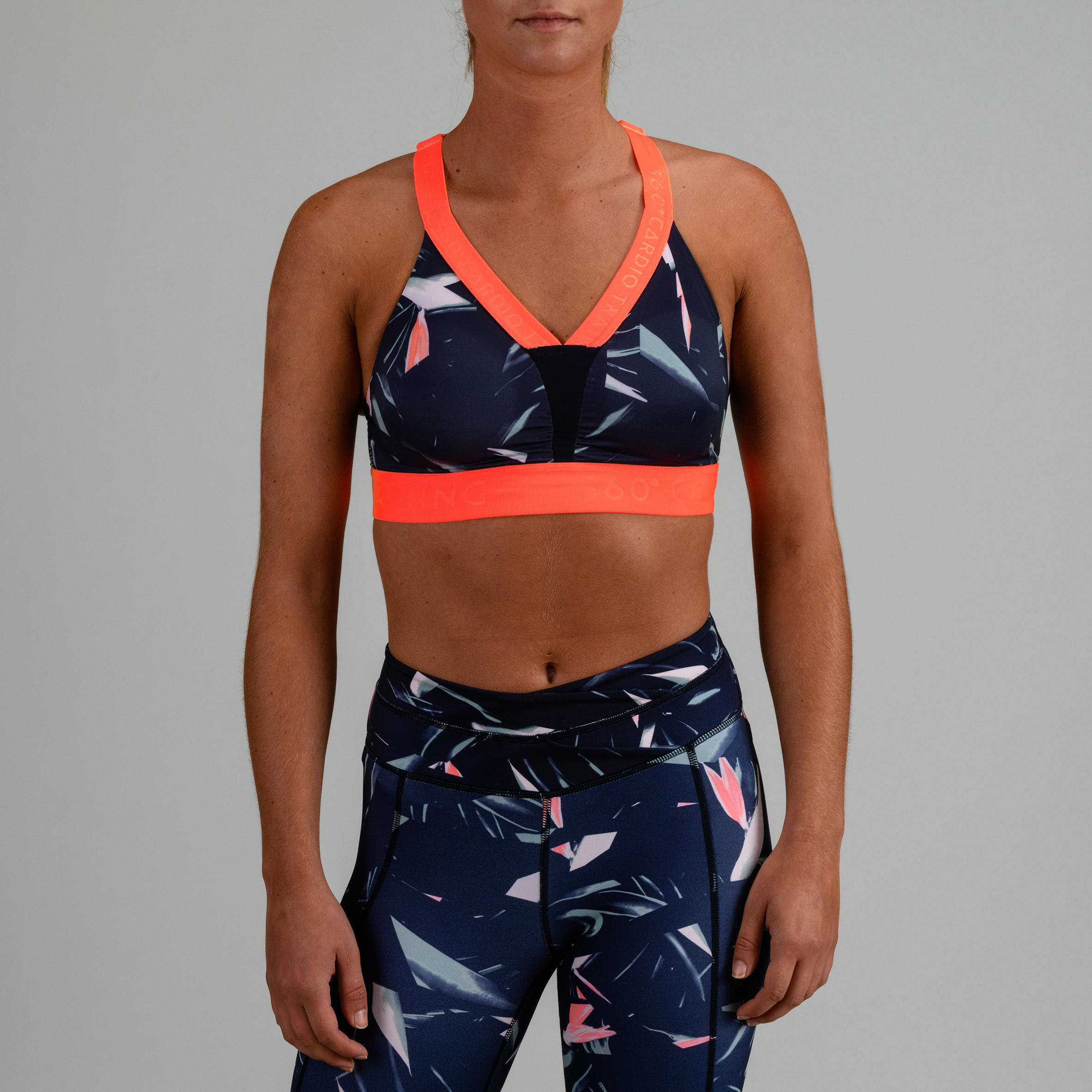 

Women' Medium-Impact Cardio Fitness Sports Bra - Navy Blue Print