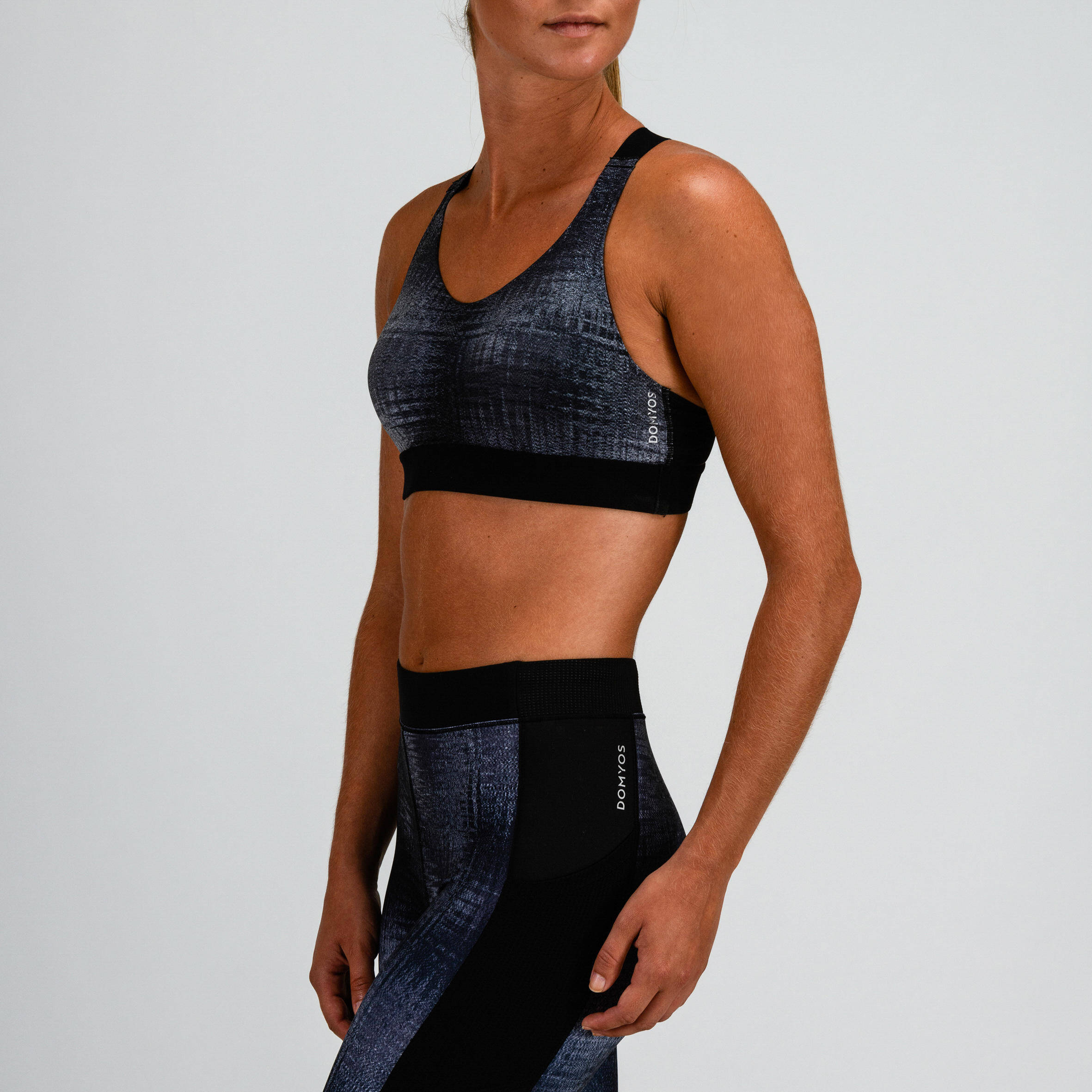 Women's Mid-Support Fitness Sports Bra - Grey Print -  4