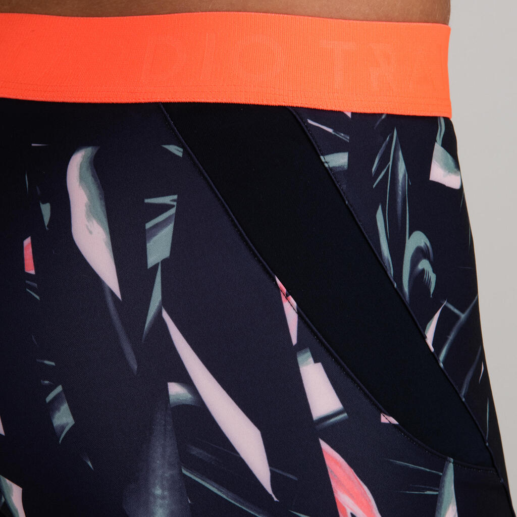 Sporthose kurz 500 Fitness Cardio Damen Print blau