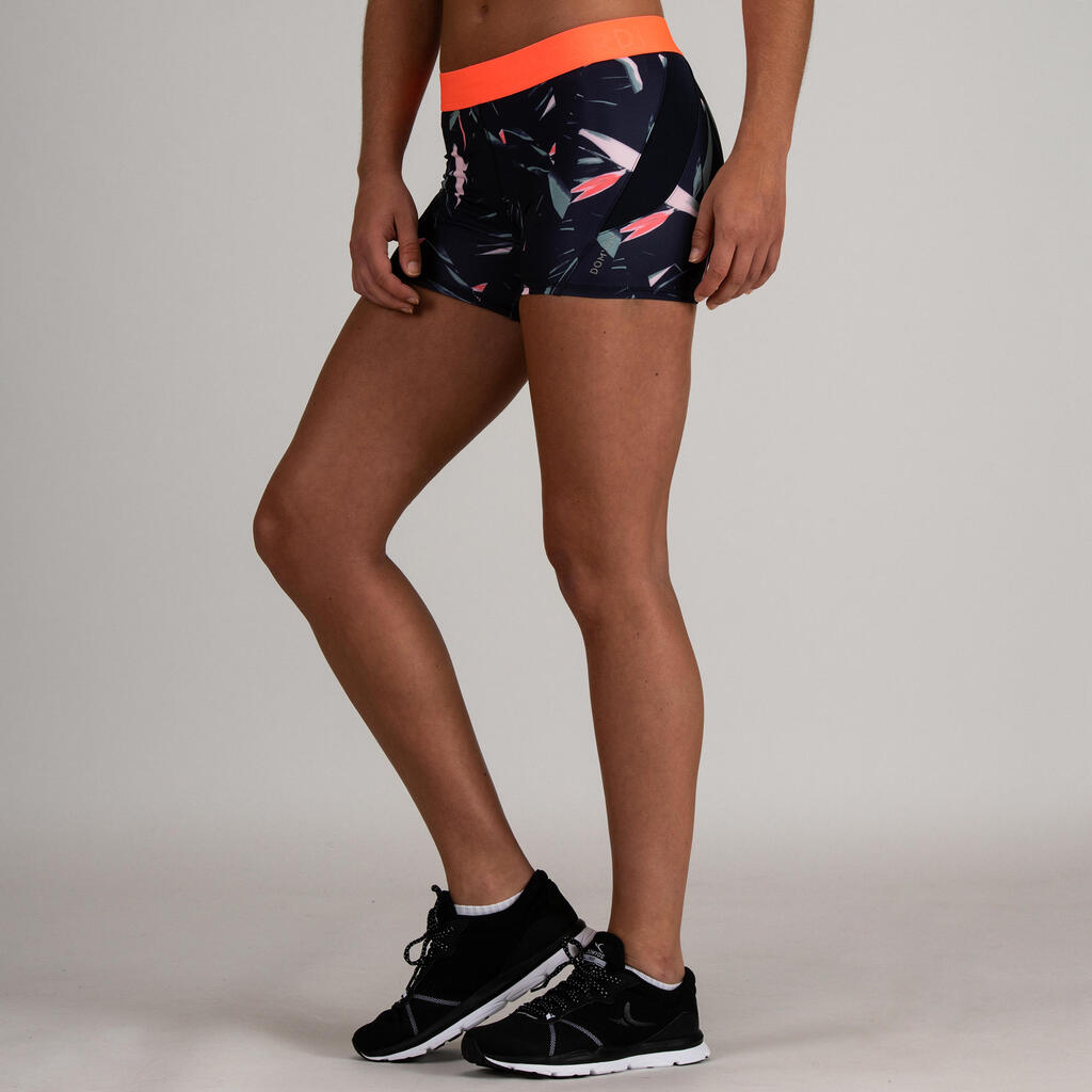 Sporthose kurz 500 Fitness Cardio Damen Print blau