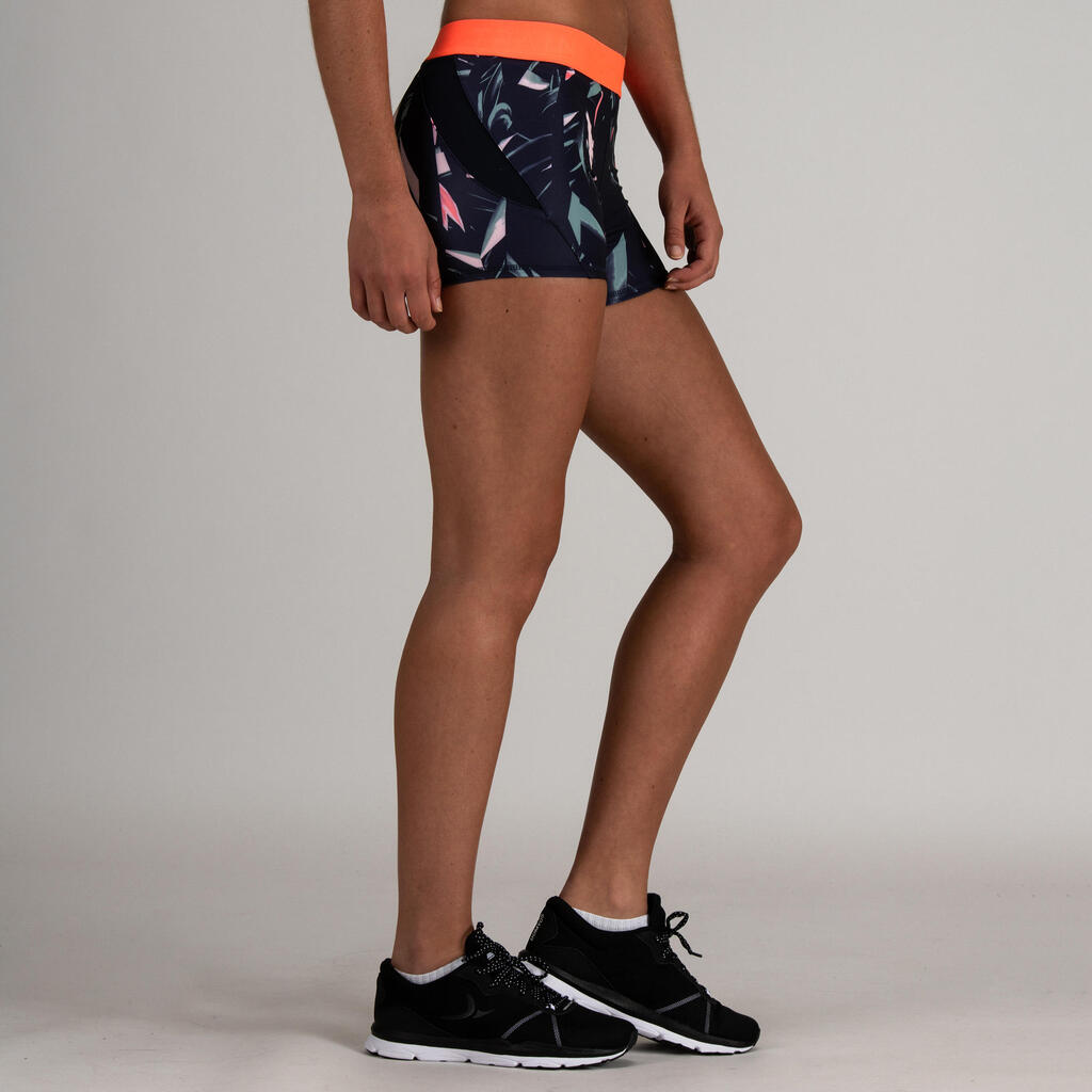 Sporthose kurz 500 Fitness Cardio Damen Print blau