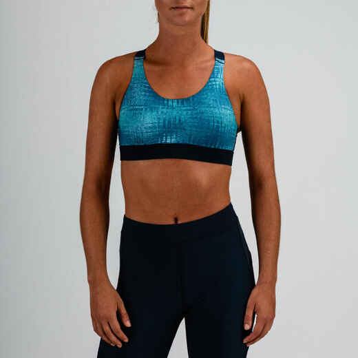 500 Women's Cardio Fitness Sports Bra - Navy Blue Print