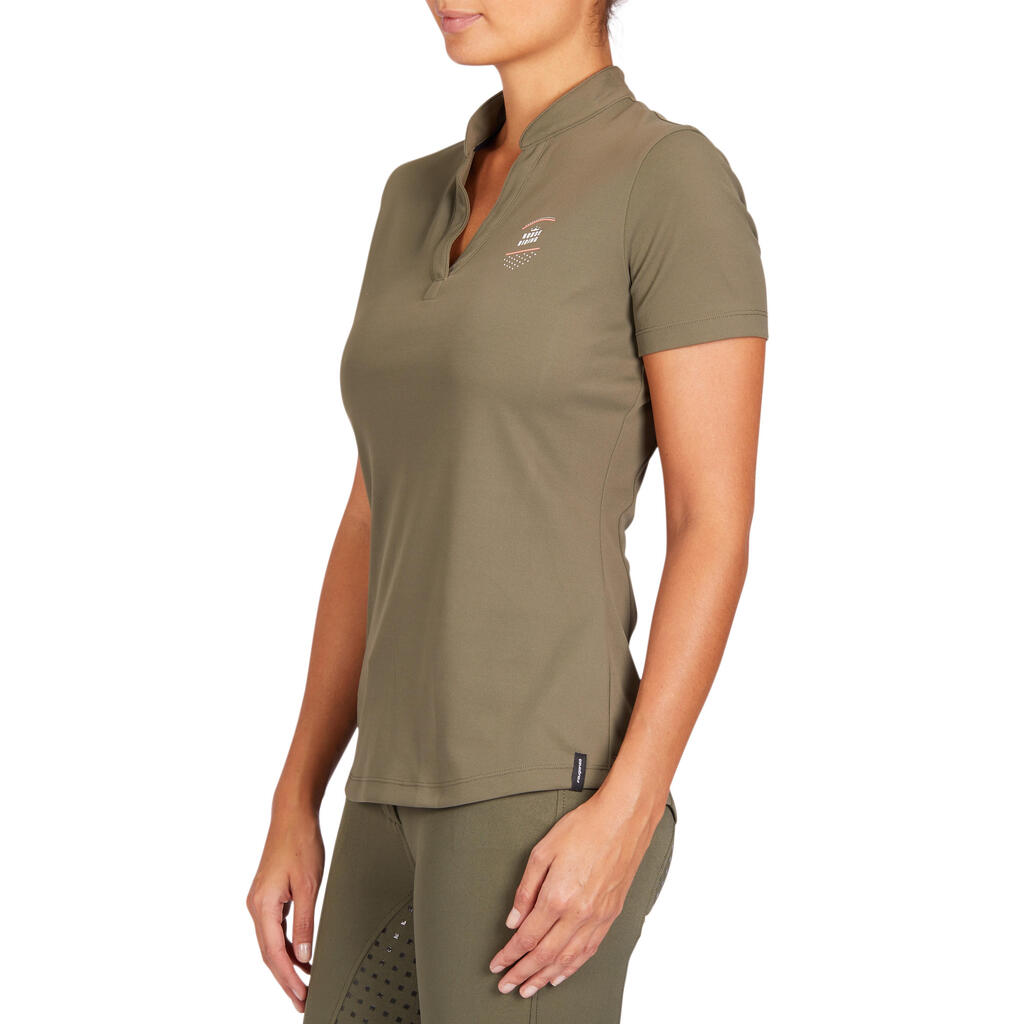 50 Mesh Women's Horse Riding Short-Sleeved Polo Shirt - Khaki/Coral