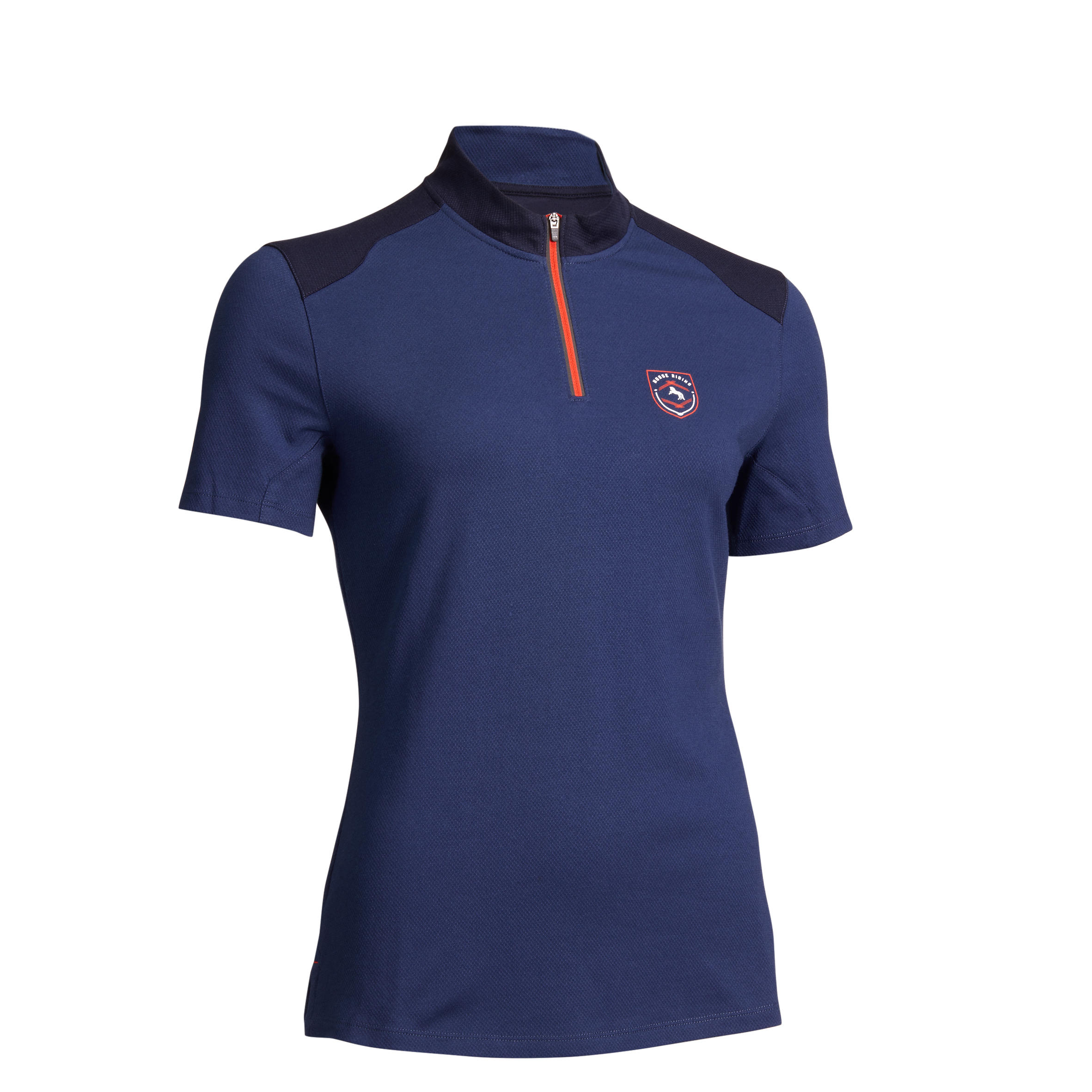 Fouganza Damespolo Met Korte Mouwen 500 Ruitersport Donkerblauw En Marineblauw fouganza kopen in de aanbieding