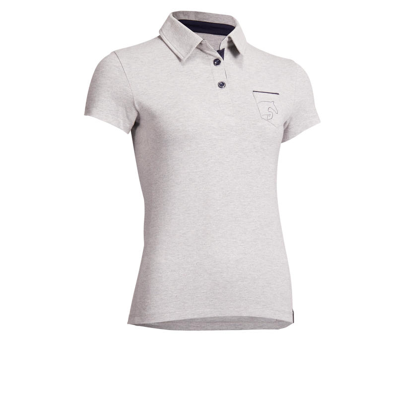 Polo de manga corta equitación mujer 140 gris moteado Polo de manga corta equitación mujer 140 gris moteado