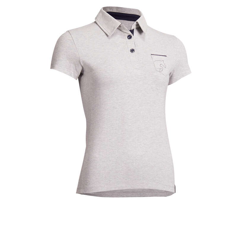 WOMAN RIDINGWEAR Horse Riding - 140 Polo - Mottled Grey FOUGANZA - Horse Riding