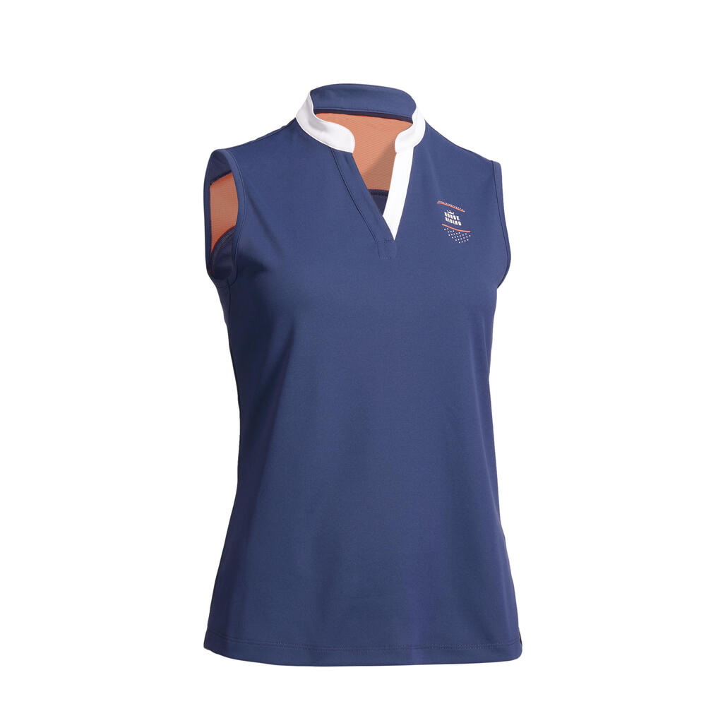 Reit-Poloshirt ärmellos 500 Mesh Damen blau/orange