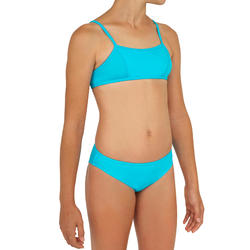 Meisjesbikini met topje zonder sluiting Bali blauw