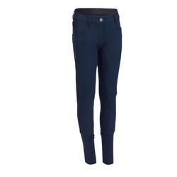 Pantalón Equitación Fouganza 580 Fullgrip Mujer Azul Marino Badana y Culera Sili