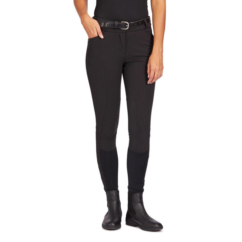 Reithose 560 Jump Kniebesatz Grip Damen schwarz