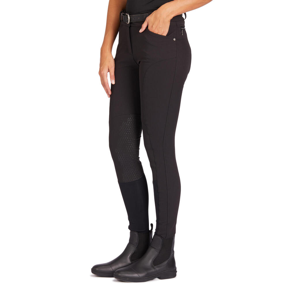 Reithose 560 Jump Kniebesatz Grip Damen schwarz