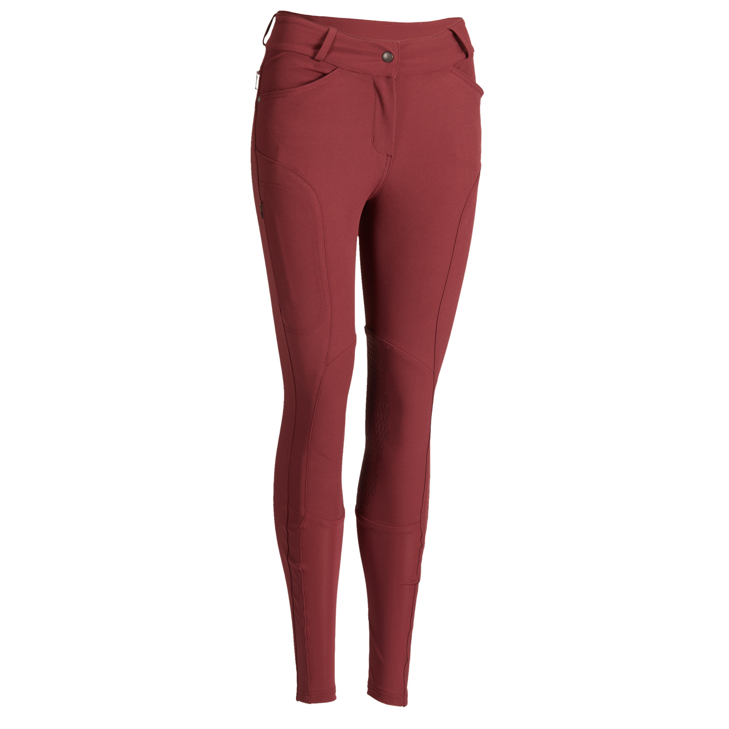 FOUGANZA 560 Jump Women's Horse Riding Silicone Patch Jodhpurs - Burgundy