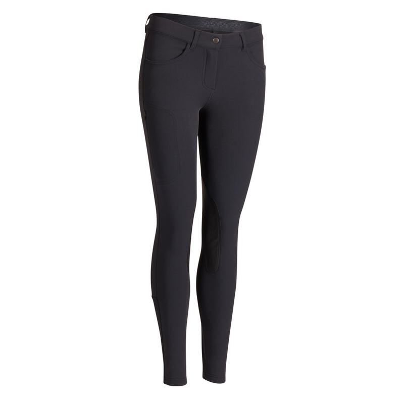 500 Women's Horse Riding Jodhpurs with Grippy Patches - Black