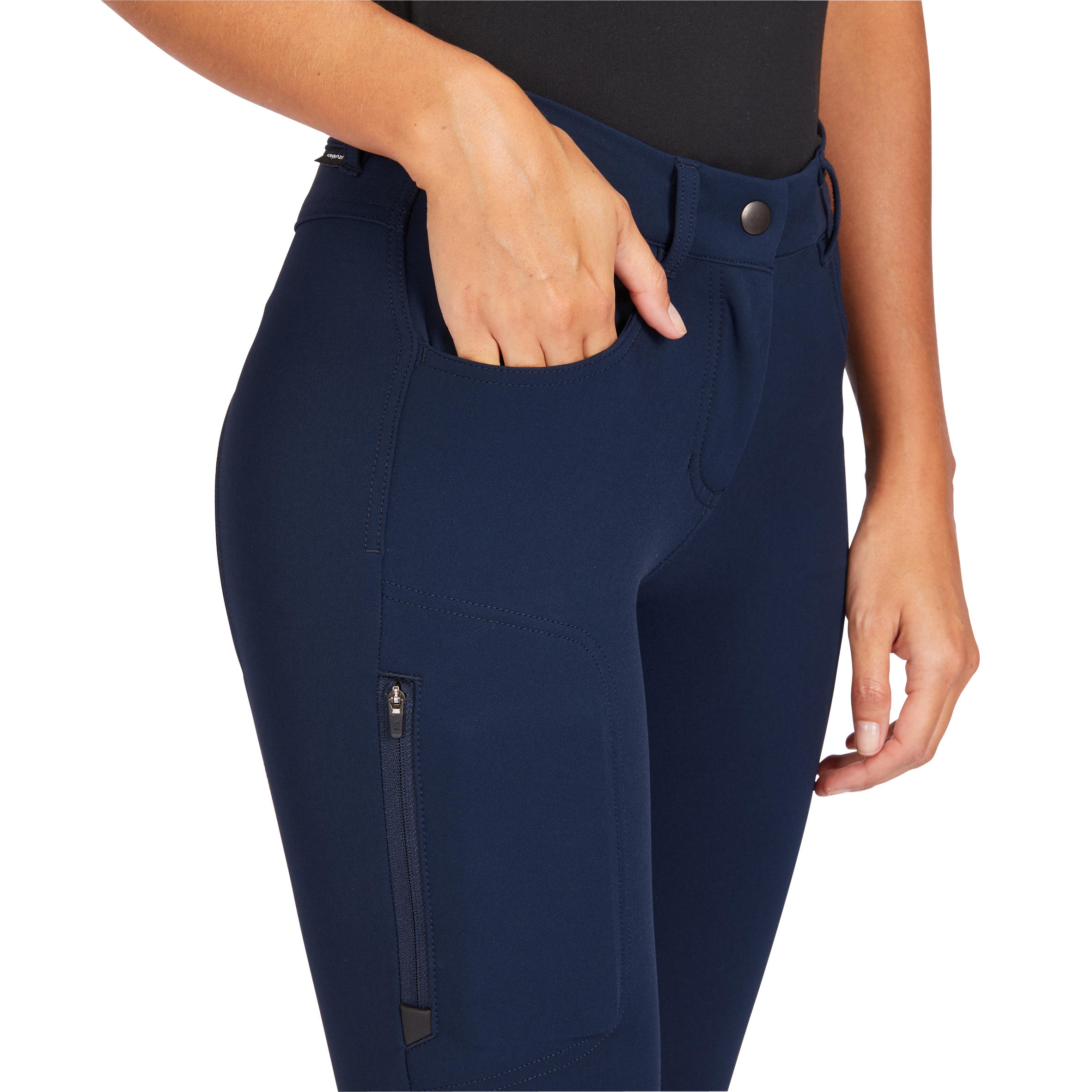 Pantalón de equitación para mujer 500 badanas adherentes azul marino -  Decathlon