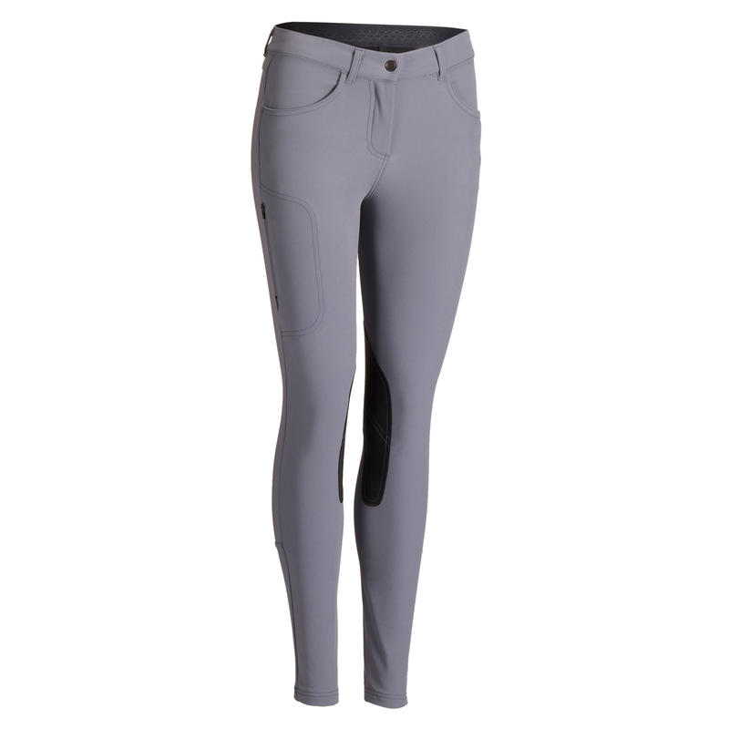 500 Women's Horseback Riding Jodhpurs with Grippy Patches - Grey 500 Women's Horseback Riding Jodhpurs with Grippy Patches - Grey