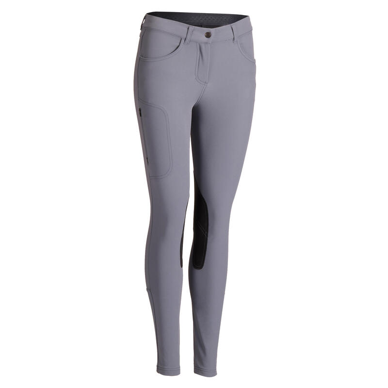 500 Women's Horse Riding Jodhpurs with Grippy Patches - Grey