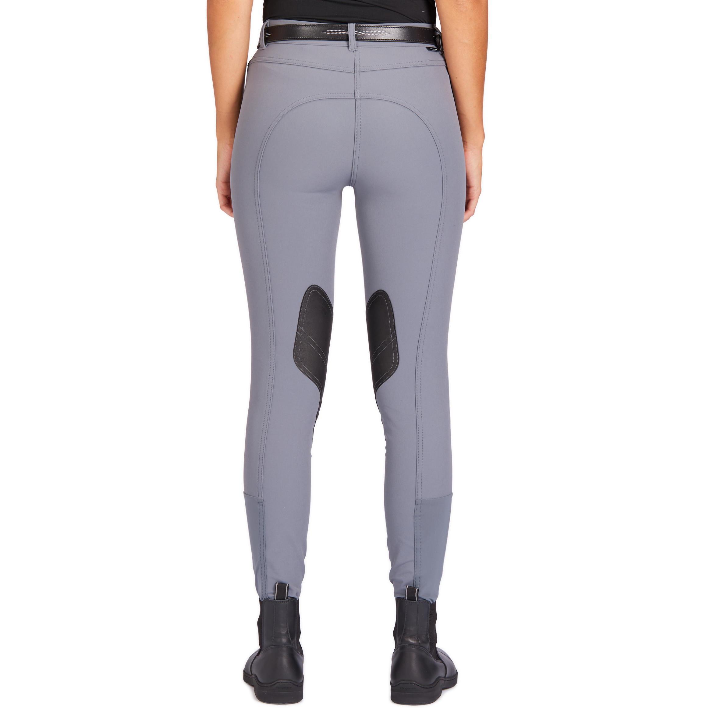 Бриджи женские с коленной леей из кожезаменителя 500 серые FOUGANZA