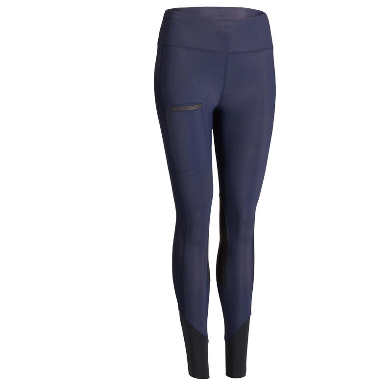 Legging d'équitation avec basane et poche téléphone Femme - 100 LIGHT marine