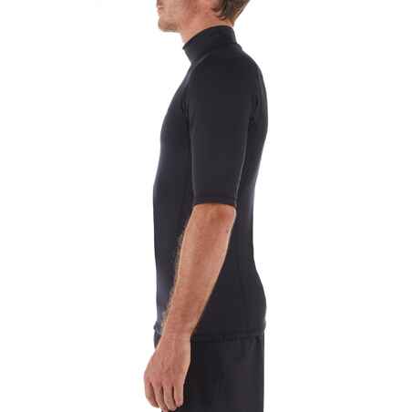 Atasan berselancar model T-shirt lengan pendek fleece termal pria 900 - Hitam
