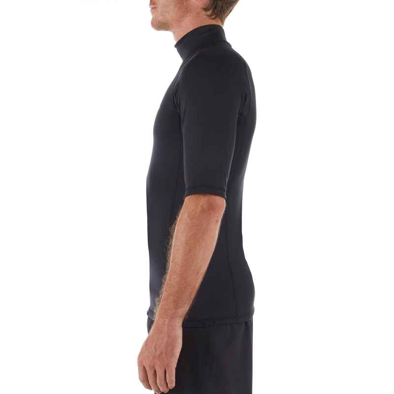 Men's surfing short-sleeve thermal fleece top T-shirt 900 - Black