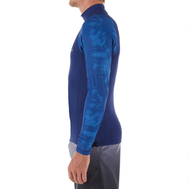 Men's surf top 500 long sleeve anti uv t-shirt blue comos