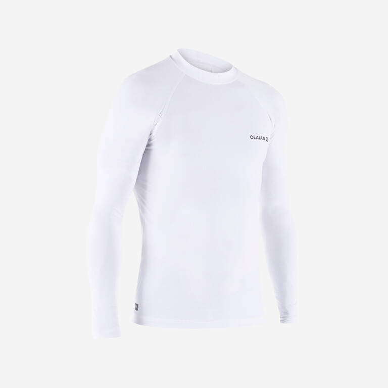 Kaos Selancar Lengan Panjang Pria dengan Perlindungan UV 100 - Putih