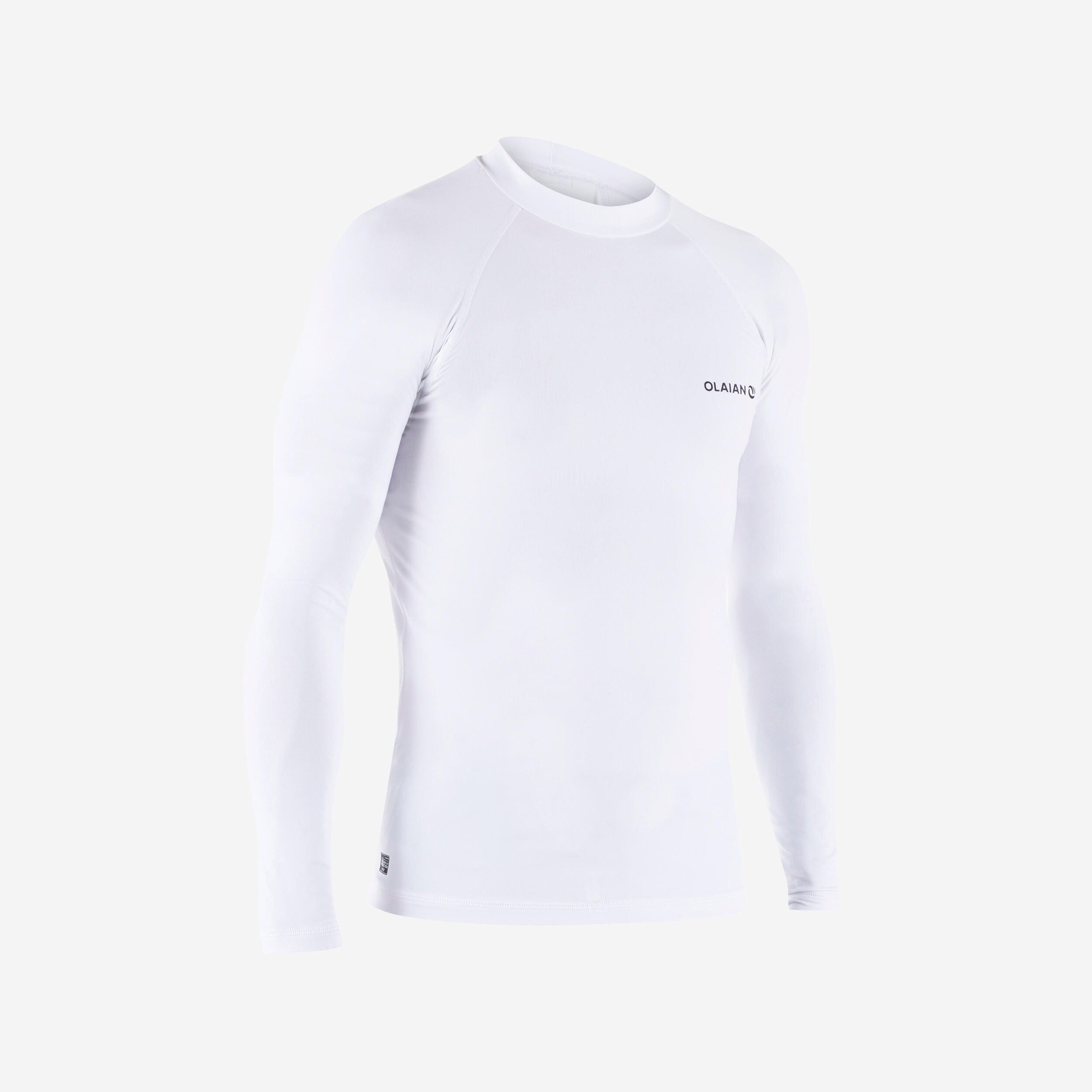 100 Men's Long Sleeve UV Protection Surfing Top T-Shirt - White OLAIAN