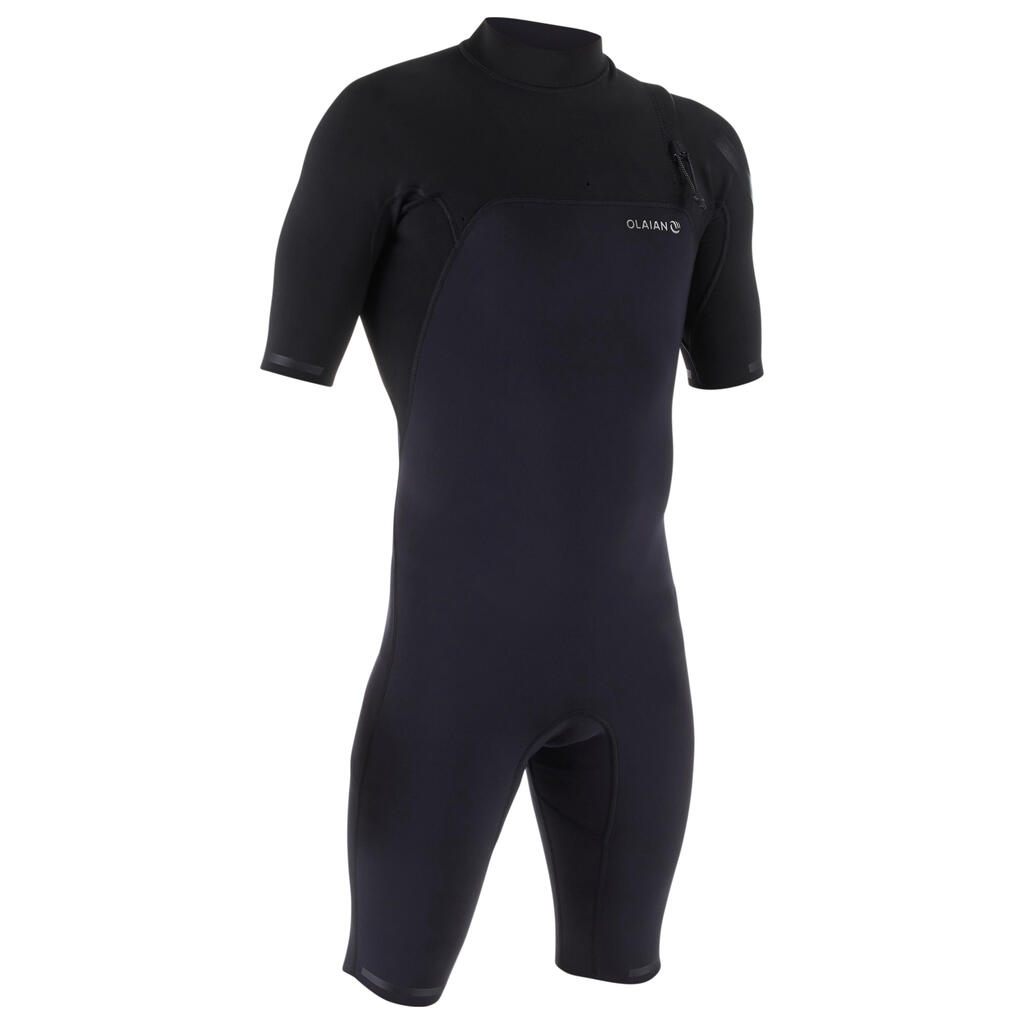 Men's surfing neoprene short-sleeved no zip shorty wetsuit 900 - Black