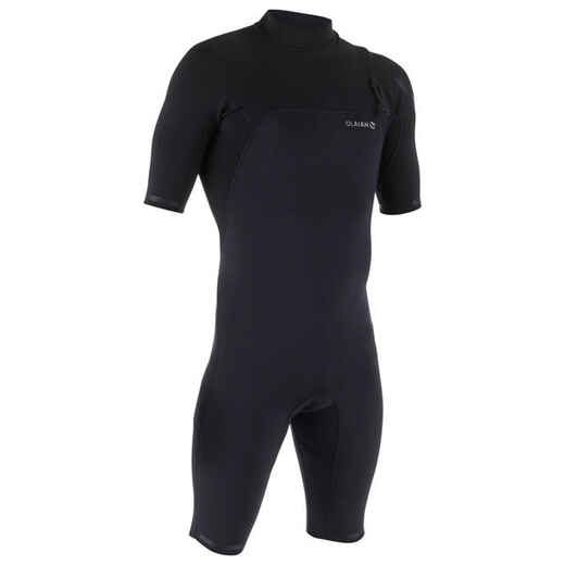 
      Men's surfing neoprene short-sleeved no zip shorty wetsuit 900 - Black
  