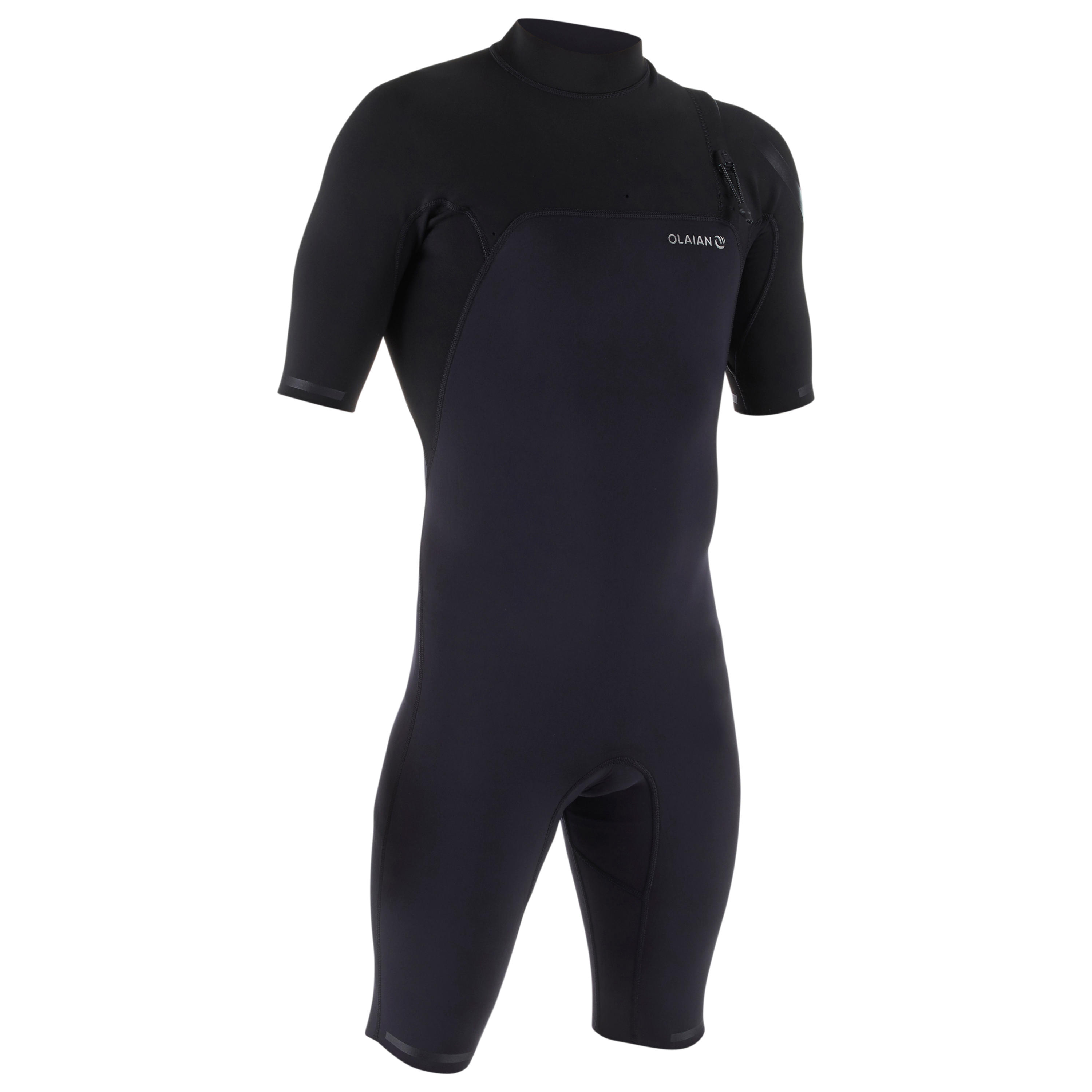 Men's surfing neoprene short-sleeved no zip shorty wetsuit 900 - Black 1/10