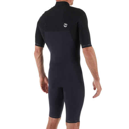 Men's surfing neoprene short-sleeved no zip shorty wetsuit 900 - Black