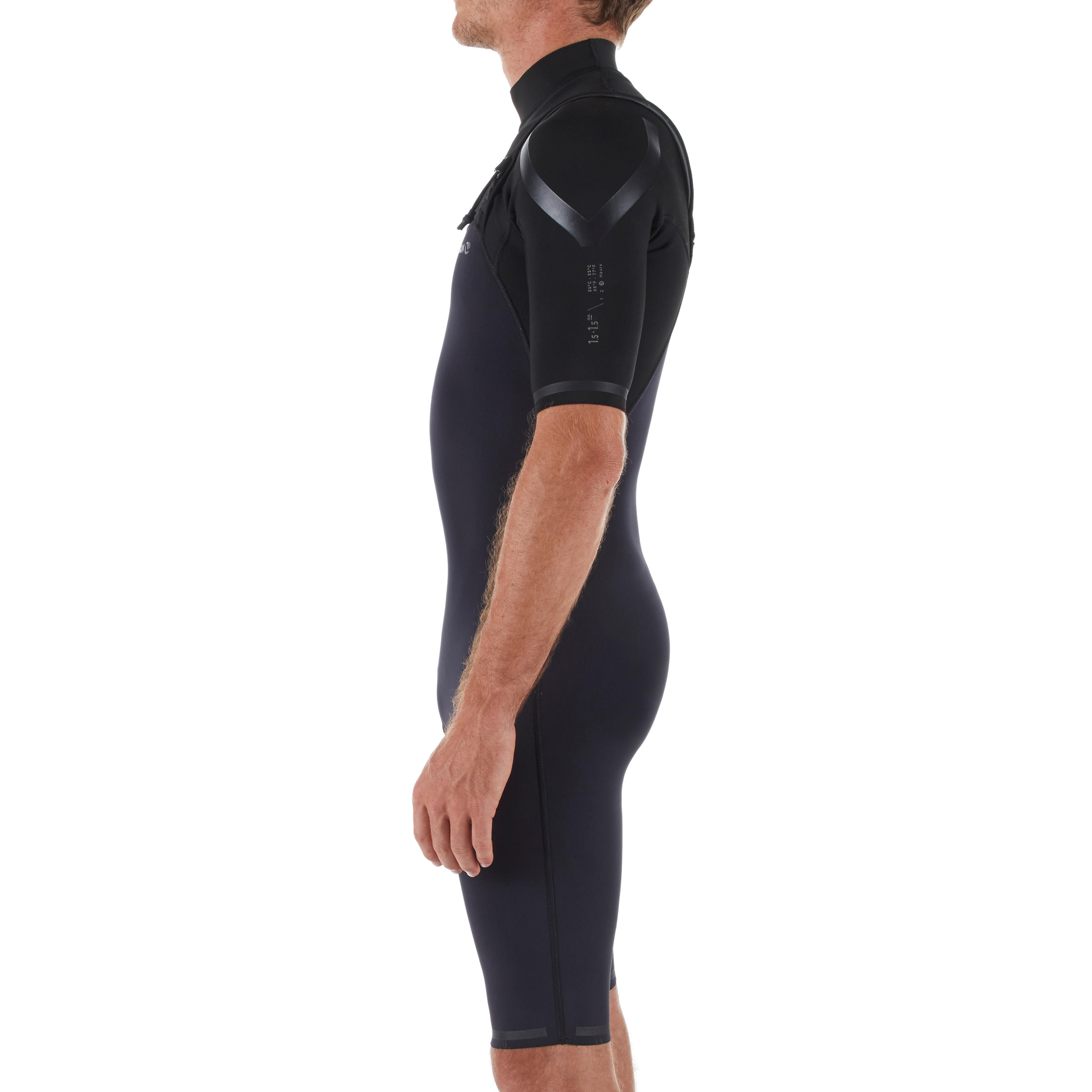 Men's surfing neoprene short-sleeved no zip shorty wetsuit 900 - Black 3/10