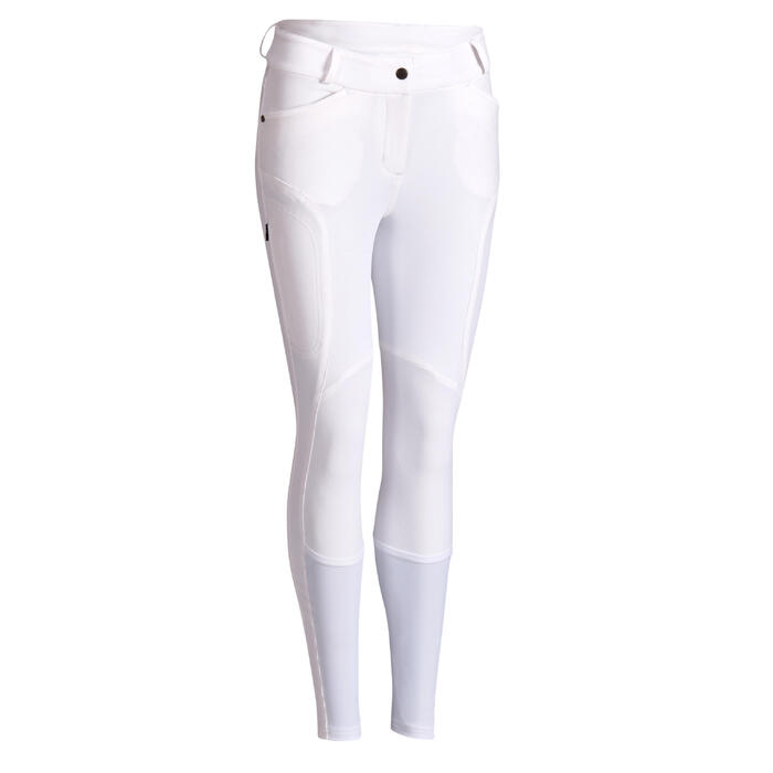 Fouganza Pantalon Concours Equitation Femme 560 Grip Jump Basanes Silicone Blanc Decathlon