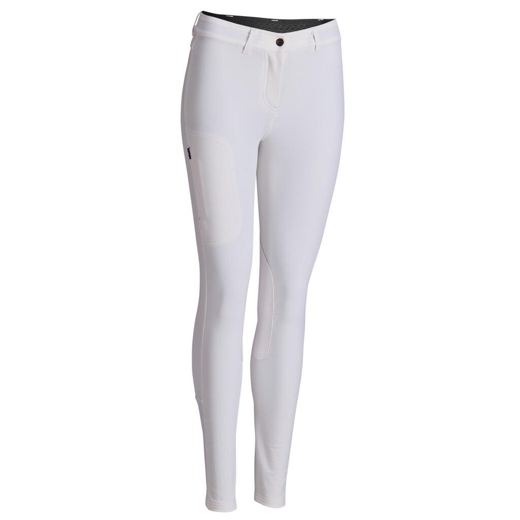 500 Women's Horse Riding Show Jodhpurs With Patches - White