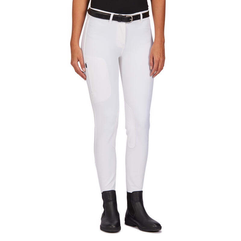 500 Women's Horse Riding Show Jodhpurs With Patches White Fouganza Decathlon