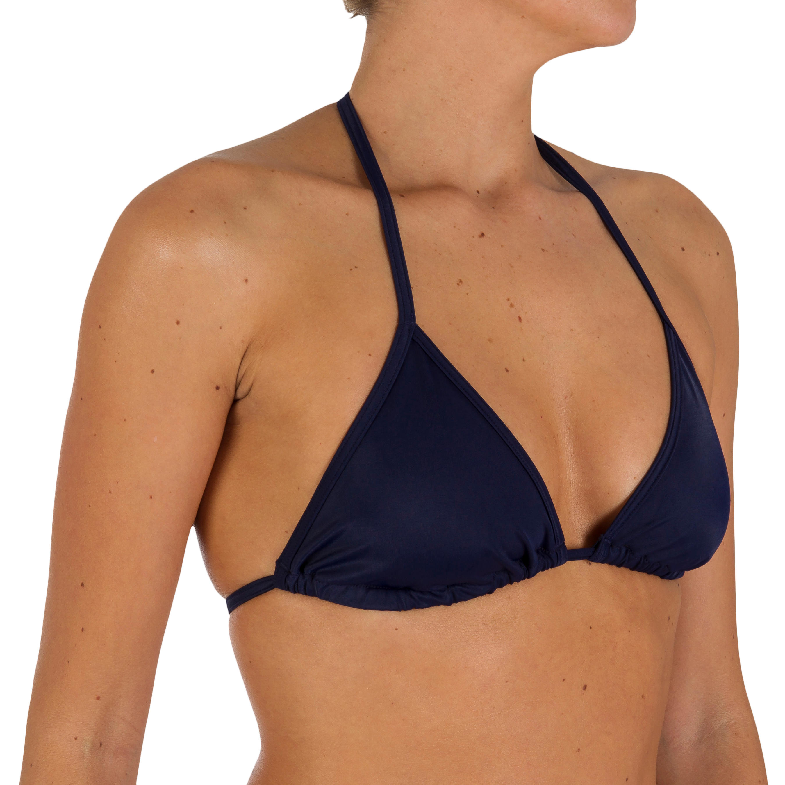 Mae Basic Women's Sliding Triangle Bikini Swimsuit Top - Dark Blue 1/10