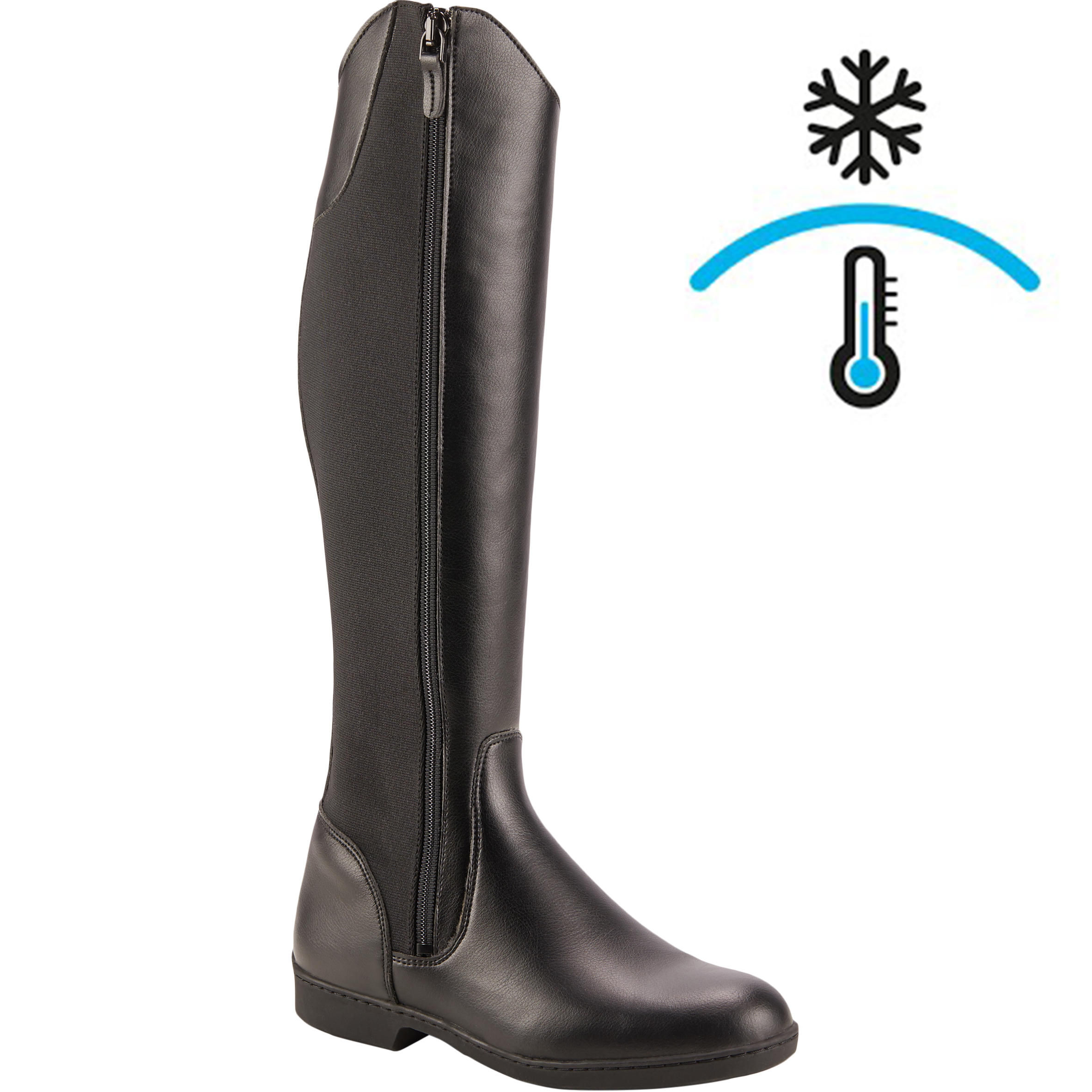 500 Warm Adult Horse Riding  Long Boots - Black 1/7
