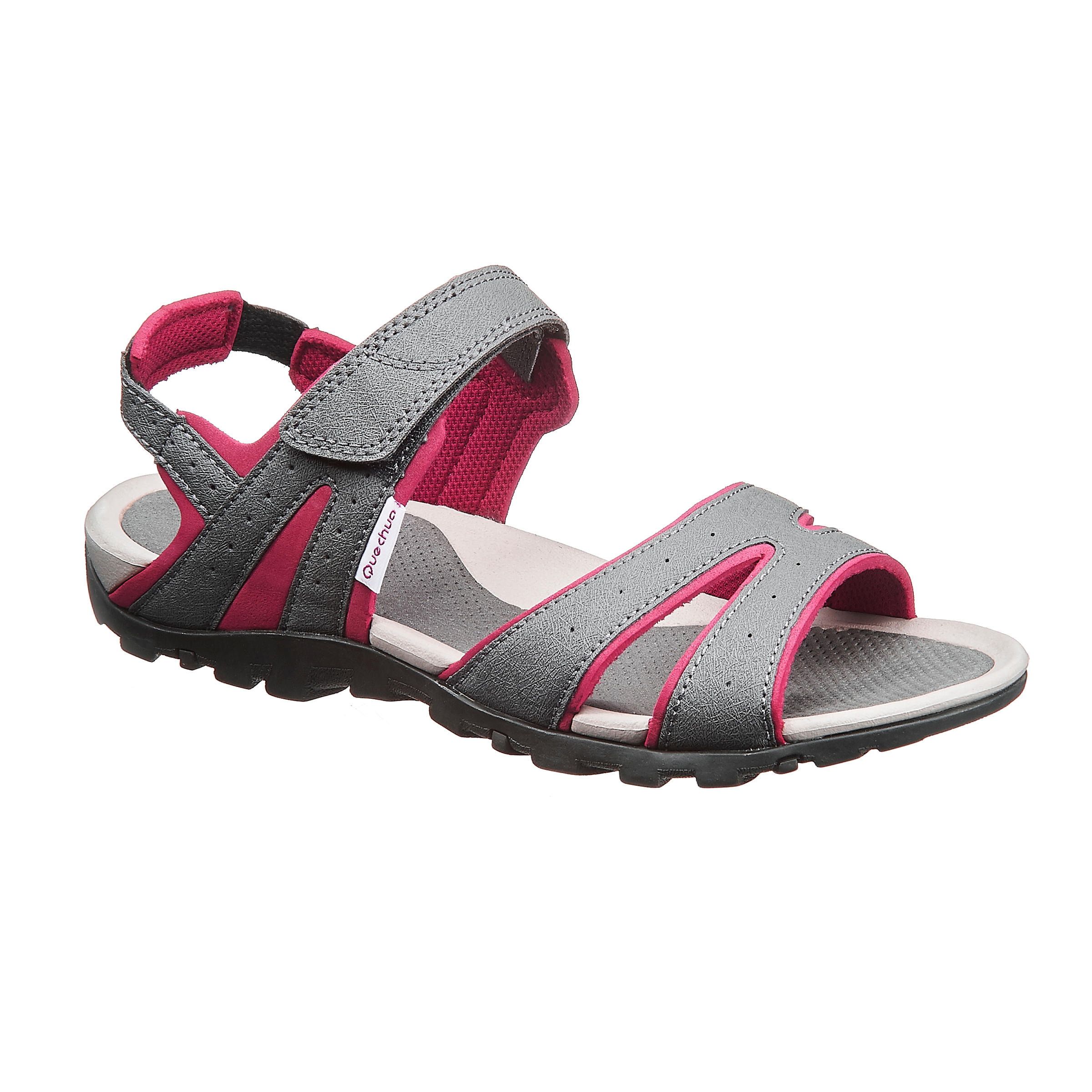 Women s walking sandals NH100 Grey Pink Decathlon