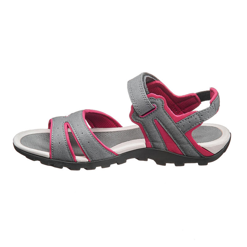 NH100 Womens Walking Sandals Grey/Pink QUECHUA Decathlon