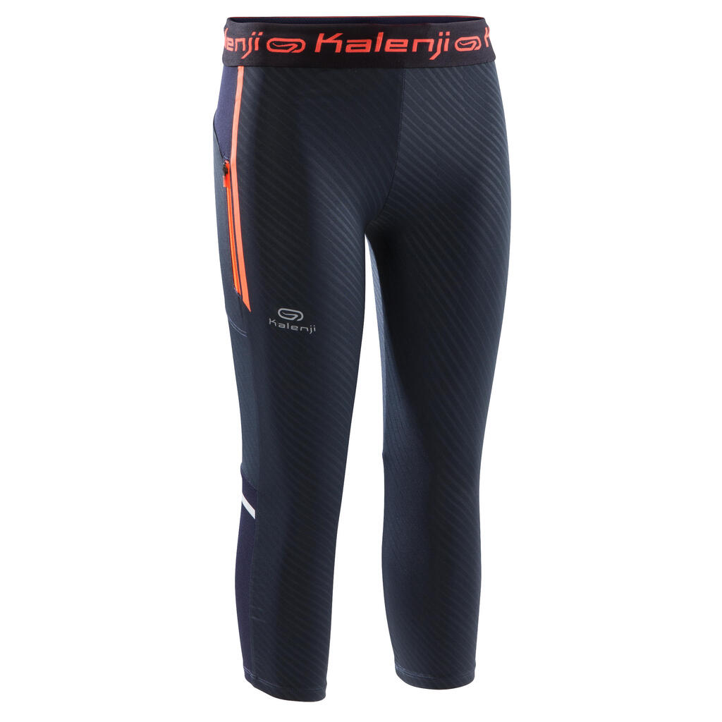 Laufhose 3/4 Tights Kiprun Kinder grau/rot