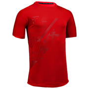 MAJICA KRATKIH RUKAVA ZA KARDIO FITNESS FTS 500 CRVENA S OTISKOM
