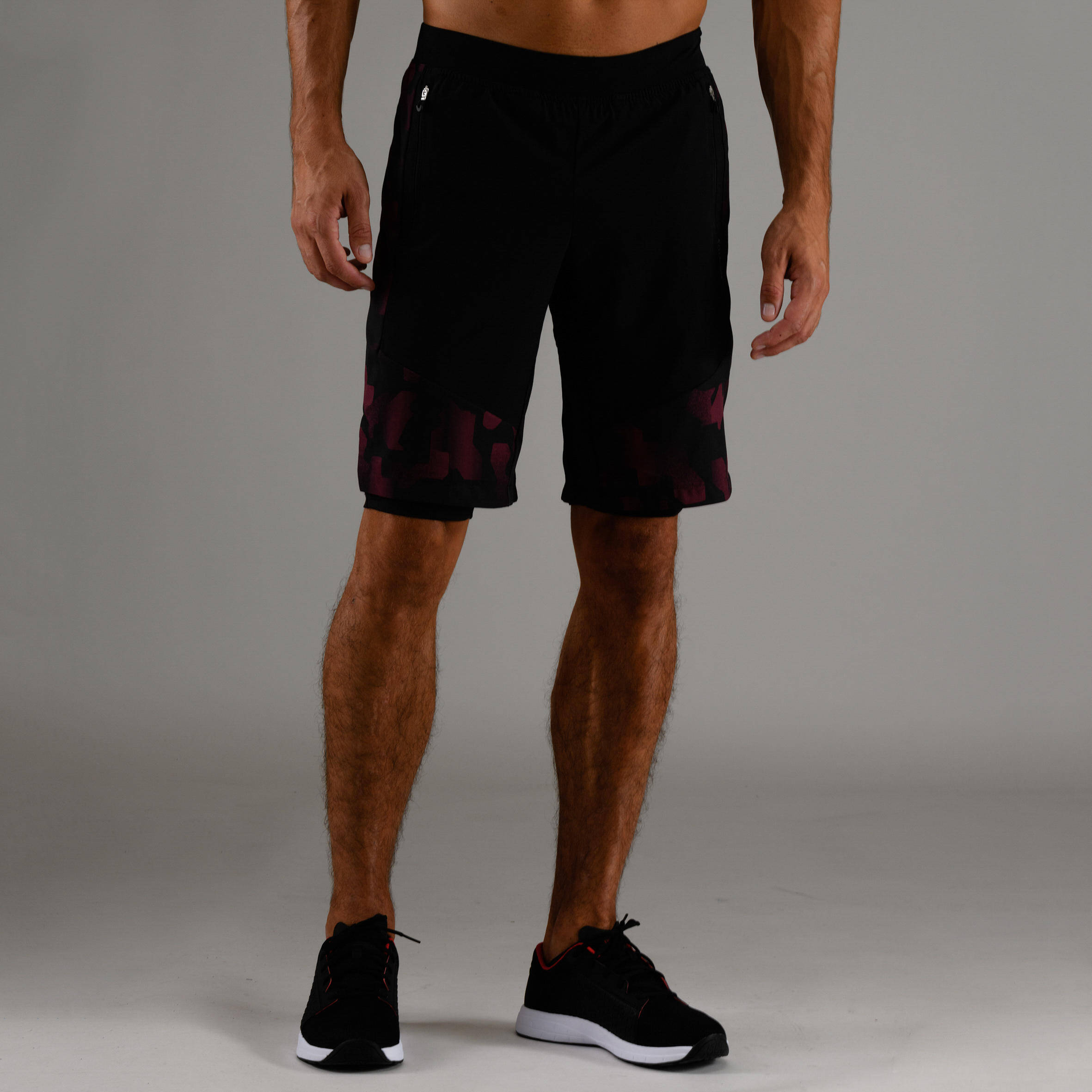 Men's 2-In1 Fitness Shorts - Black -  2
