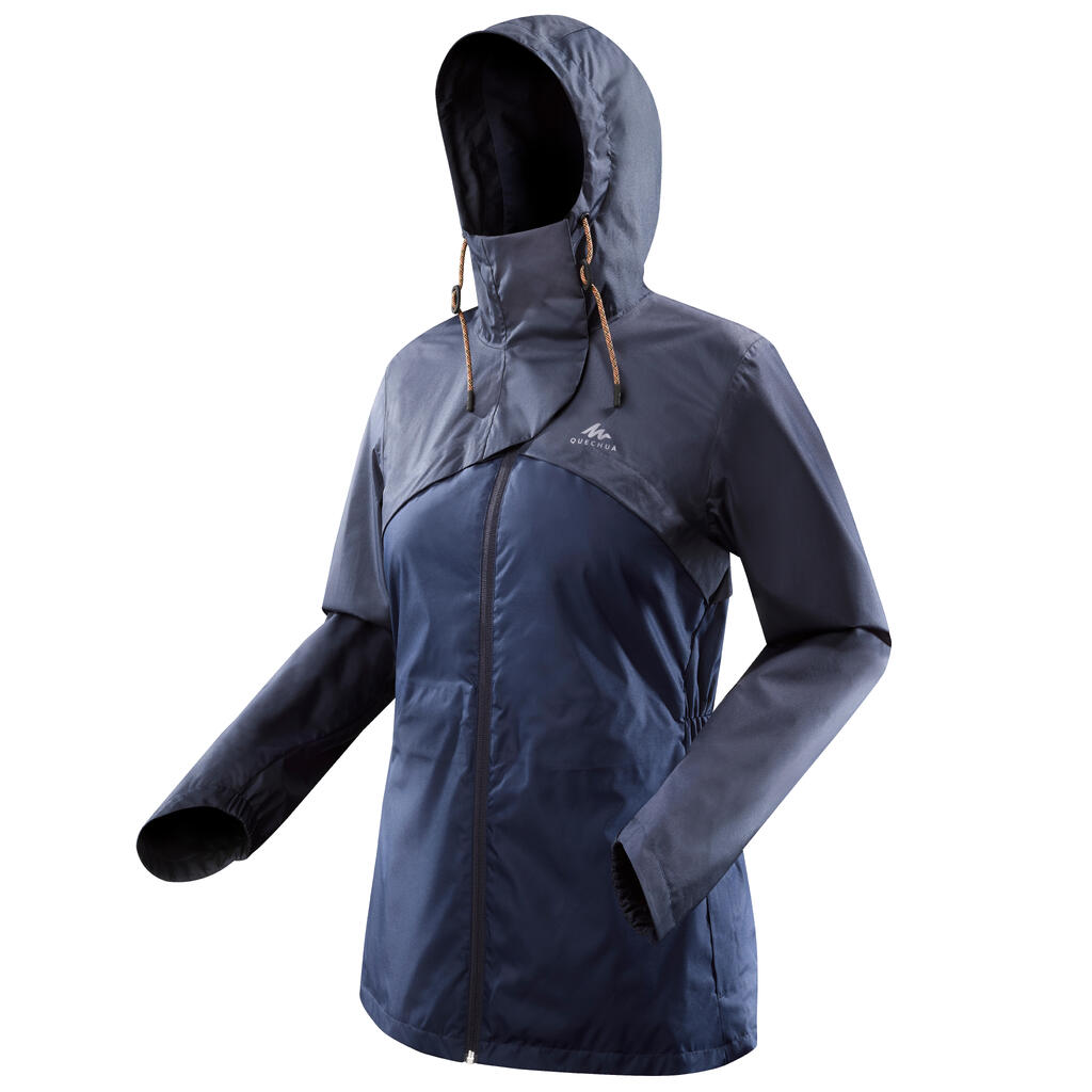 Wanderjacke Naturwandern NH500 wasserdicht Damen marineblau