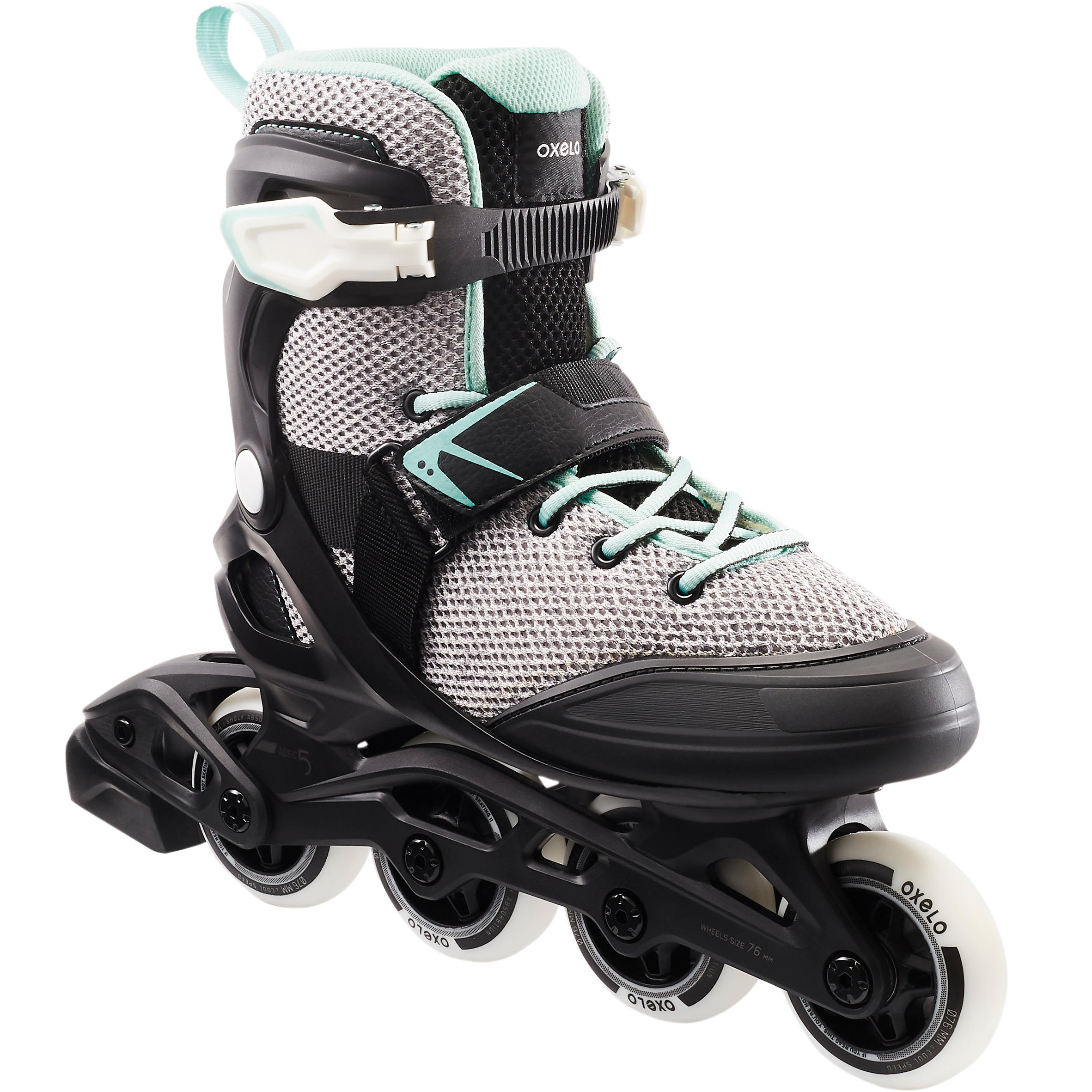 Fit100 Women's Inline Fitness Skates - Grey/Peppermint - Decathlon