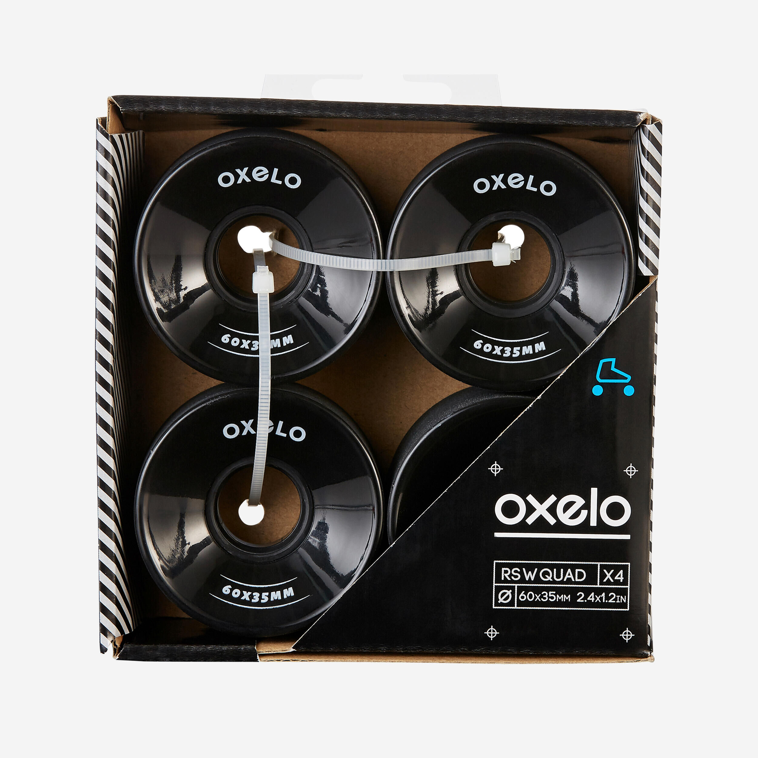 OXELO Adult Quad Skate Wheels 60 mm/82A 4-Pack - Black