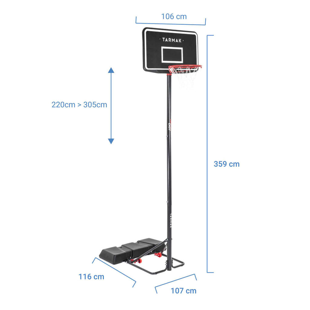 Basketbola grozs ar regulējamu statīvu “B100 Easy” (no 2,20 līdz 3,05 m), melns