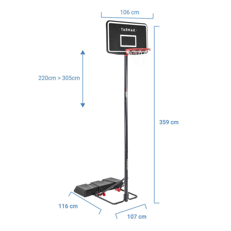 B100 Easy Kids'/Adult Basketball Basket 2.2m to 3.05m tool-free adjustment.