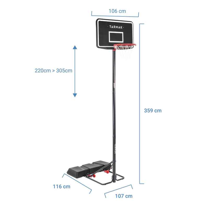Basketball Hoop with Adjustable Stand (from 2.20 to 3.05m) B100 Easy - Black