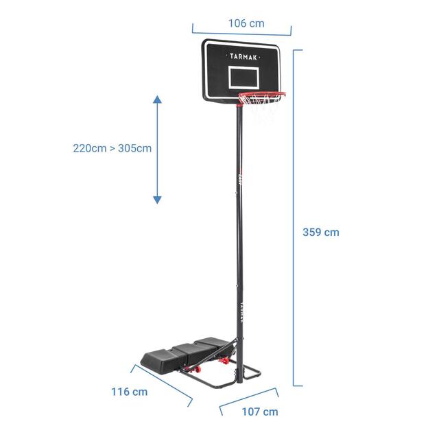 Basketball Hoop with Adjustable Stand (from 2.20 to 3.05m) B100 Easy Black TARMAK Decathlon
